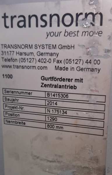 Transnorm belt conveyor belt conveyor GF 16950-900-750