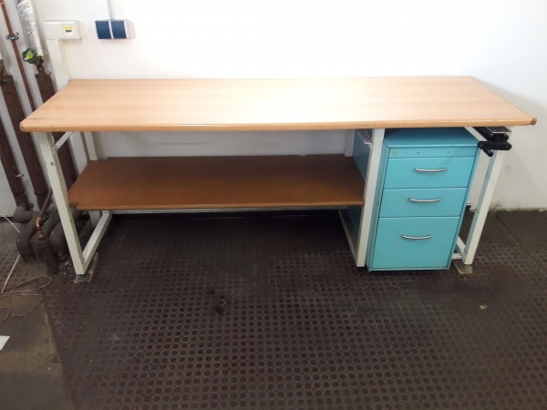 Work table packing table workbench adjustable height with wooden top and drawer container