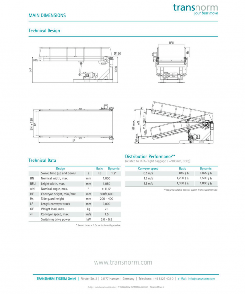 Transnorm belt conveyor Flap belt switch