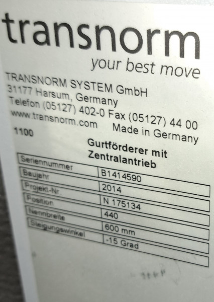 Transnorm Steigband Gefälleband Steigförderer mit Bogen GF 6000+800-700-600