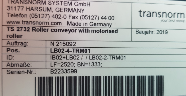 Transnorm Stau - Rollenbahn 24V 2520-1430-1333