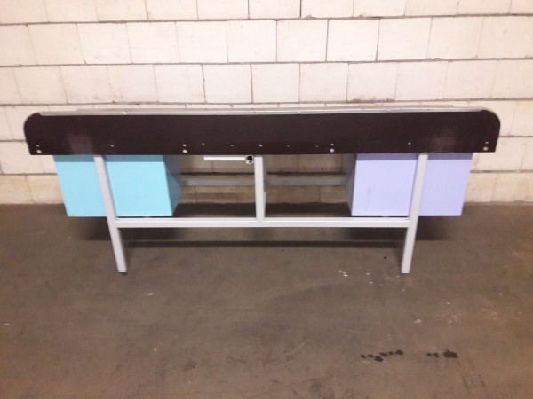 Work table packing table workbench with stainless steel top, rear upstand, 2x lockable containers