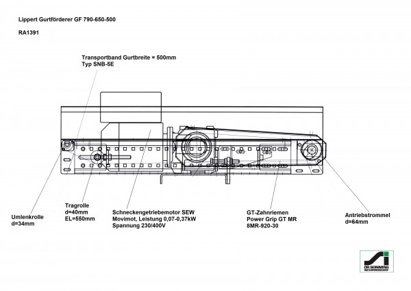 Lippert Gurtförderer Gurtband Förderband GF 780-650-500