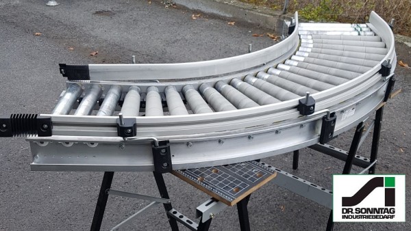 TGW curved roller conveyor 90° left driven + straight section 420-345 IR1050
