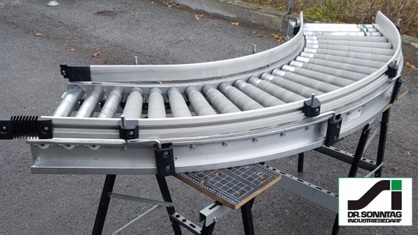 TGW curved roller conveyor 90° left driven + straight section 420-345 IR1050
