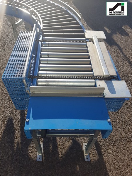Schulz roller curve conveyor right with straight section and pusher 90°-450-390 IR795+650-450-390