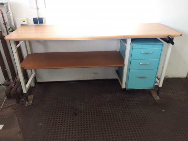 Arbeitstisch Packtisch Werkbank höhenverstellbar mit Holzplatte und Schubkastencontainer