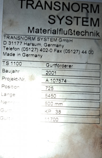 Transnorm Steigband Gefälleband Gurtförderer Gurtband Förderband GF 15000+3200-600-500