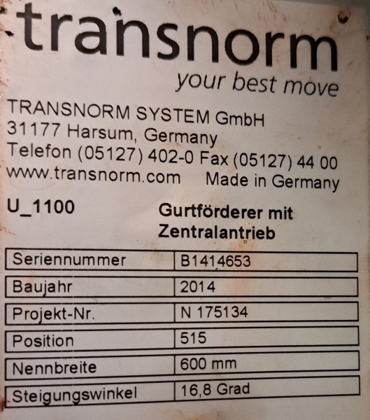 Transnorm Steigband Gefälleband Steigförderer mit Bogen GF 7200+700-700-600