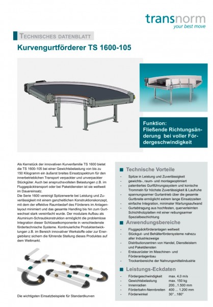 Transnorm belt curve conveyor left GKF 180°-775-600 IR500