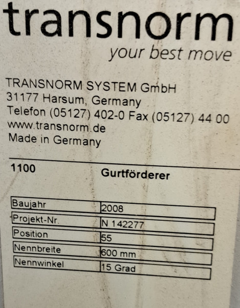 Transnorm Rising falling Incline belt conveyor with leading belt GF 800+2800+650-700-600