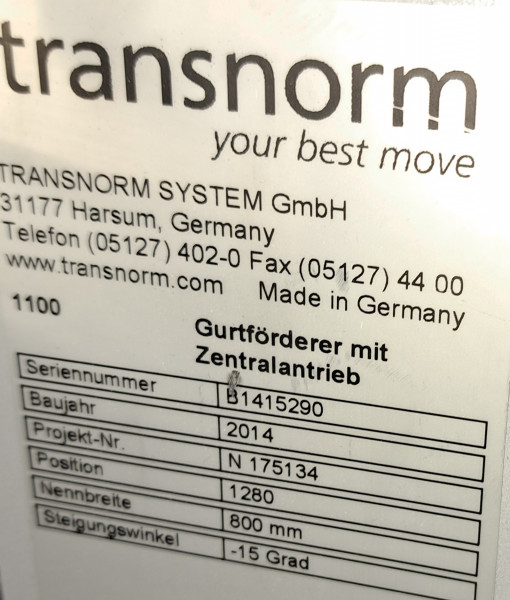 Transnorm Rising falling Incline with arch belt conveyor GF 6200-800-900-800