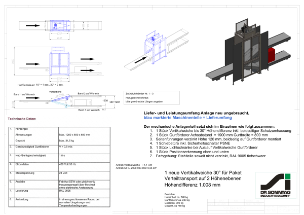 Lippert Gurtförderer Klappband Vertikalweiche Weiche Verteilung GF 3700-920-800 - NEU