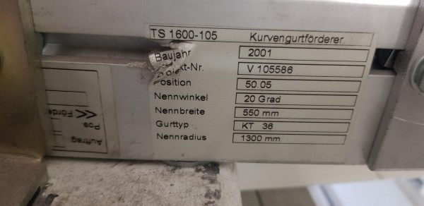 Transnorm belt curve conveyor 20° right GKF 640-750-550 IR1300