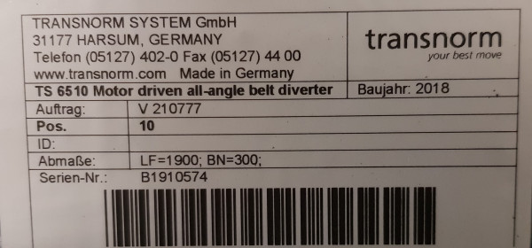 Transnorm Gurtförderer-Abschieber 1900-300-1050