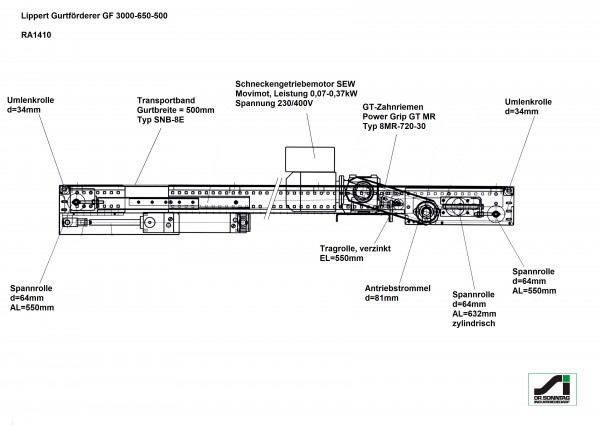 Lippert Gurtförderer Gurtband Förderband GF 3000-650-500