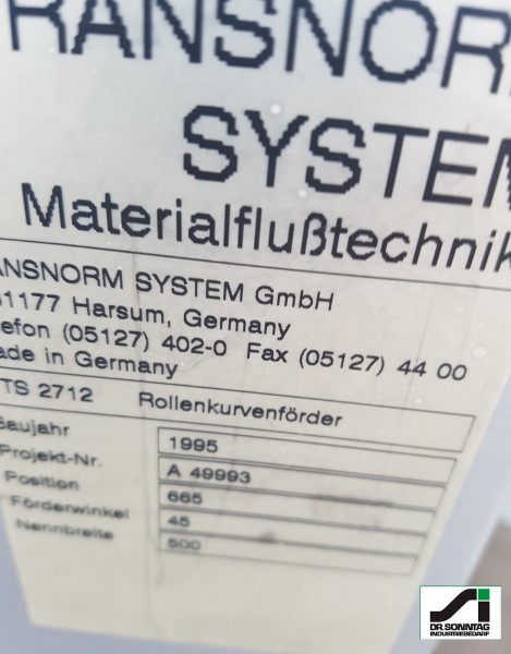 Transnorm curved roller conveyor 45° driven + insertion unit 500