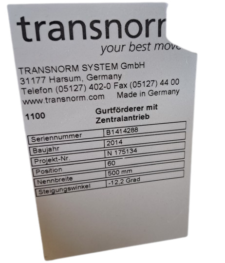 Transnorm Rising falling Incline with arch belt conveyor GF 5140-600-500