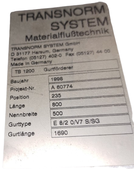 Transnorm belt conveyor belt conveyor GF 1250-600-500