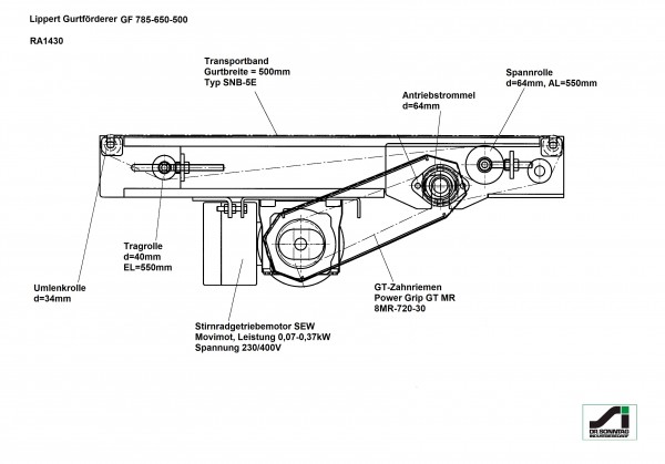 Lippert Gurtförderer Gurtband Förderband GF 780-650-500