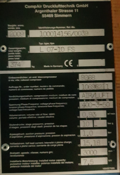 CompAir Schraubenkompressor L07-10FS