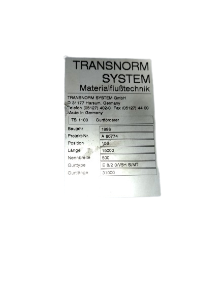 Transnorm Gurtförderer Gurtband Förderband GF 15000-600-500