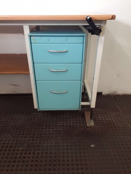 Arbeitstisch Packtisch Werkbank höhenverstellbar mit Holzplatte und Schubkastencontainer