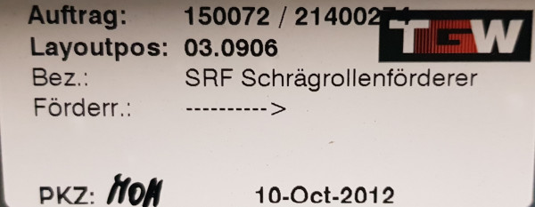 TGW Ausrichtförderer Schrägrollenbahn Schrägförderer 1750-475-420