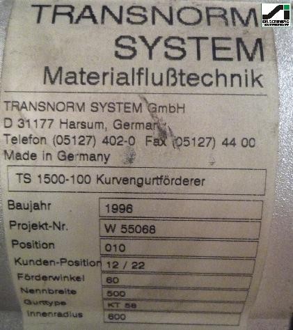 Transnorm Gurtkurvenförderer 500 IR600 Gurtkurve 60° rechts