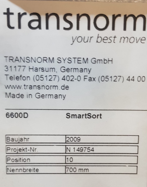 Transnorm belt conveyor belt conveyor belt flap belt Smart Sort GF 1450-800-700