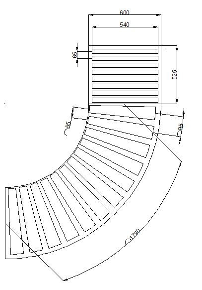 Dematic Rollenkurve rechts oder Links mit Geradstück 90°-600-540 IR795