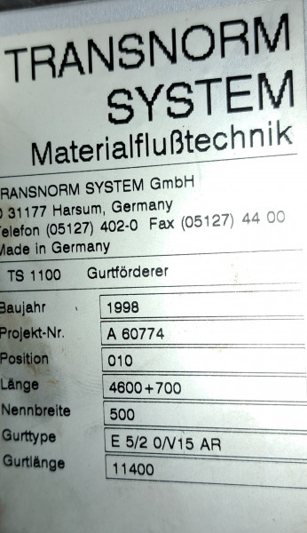 Transnorm Steigband Gefälleband Steigförderer mit Bogen GF 4500+700-600-500