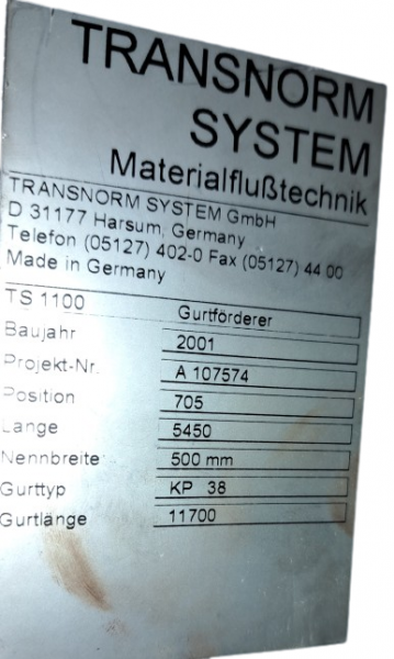 Transnorm Gurtförderer Gurtband Förderband GF 4700-600-500