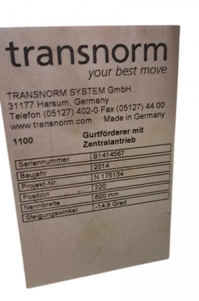 Transnorm Rising falling Incline with arch and forerun belt conveyor GF 7600-700-600