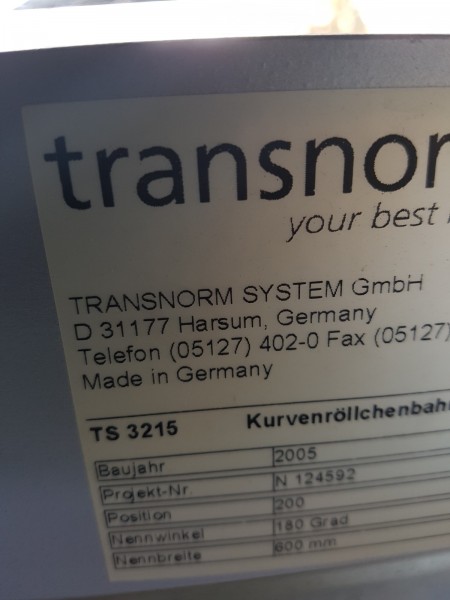 Transnorm Kurvenröllchenbahn 700-600 IR1500 Röllchenbahn 180°