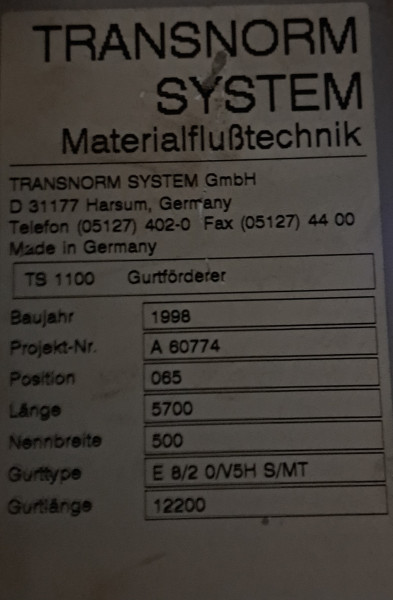 Transnorm belt conveyor belt conveyor GF 5700-600-500