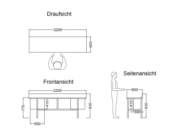 Work table packing table workbench with stainless steel top, rear upstand, 2x lockable containers
