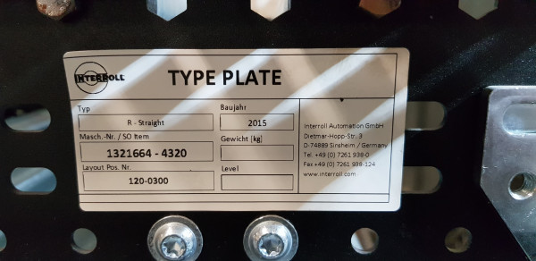 Interroll roller conveyor falling conveyor 1470-2155-490-420