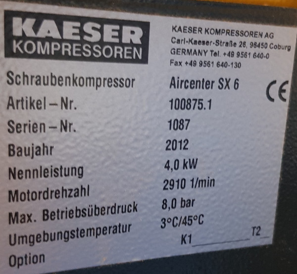 Kaser Aircenter SX 6 Screw Compressor