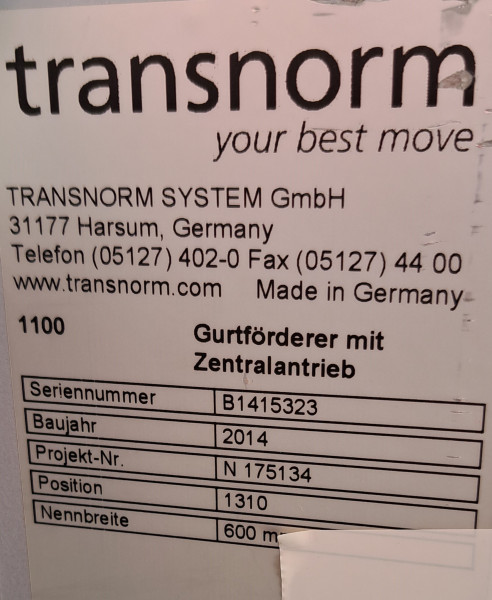 Transnorm belt conveyor belt conveyor GF 14500-700-600