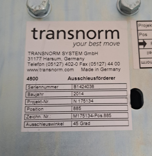 Transnorm roller conveyor ejector conveyor cross roller 2500-700-685