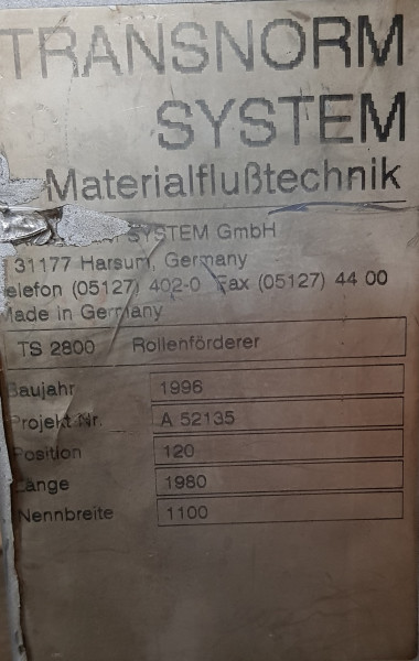 Transnorm roller conveyor TS 2800 sorter switch 1980-1250-1150