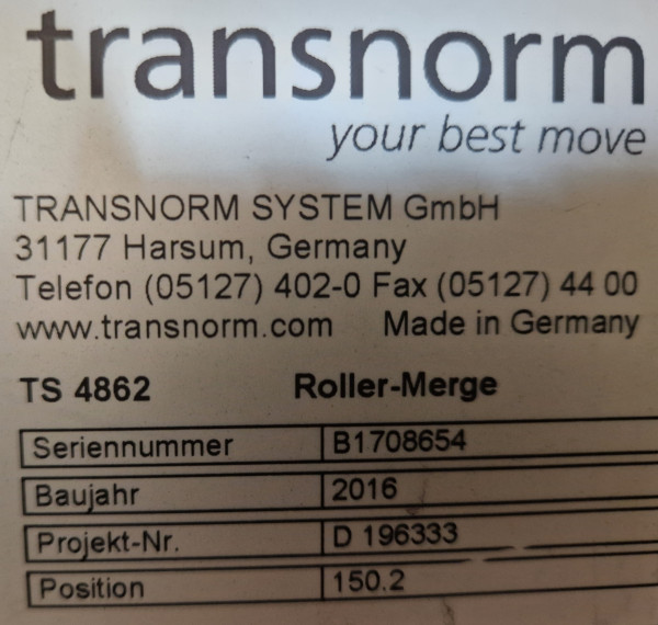 Transnorm Schrägzulauf Ausschleuser Einschleuser Rollenzwickel 30°-1040-1080-1050