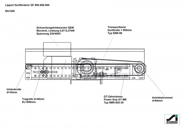 Lippert Gurtförderer Gurtband Förderband GF 950-650-500