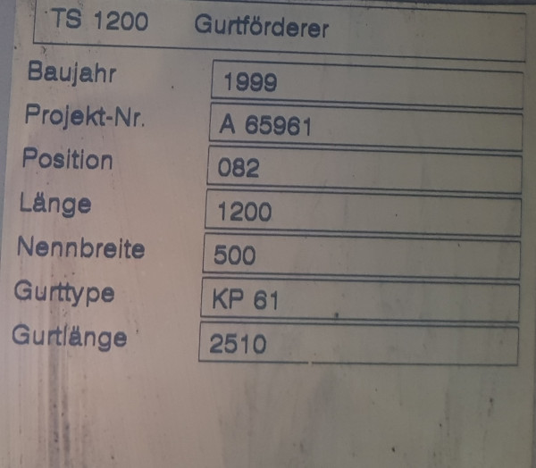 Transnorm Belt conveyor belt conveyor belt 1200-600-500