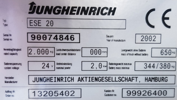 Jungheinrich ESE 20 high-speed electric pallet jack truck