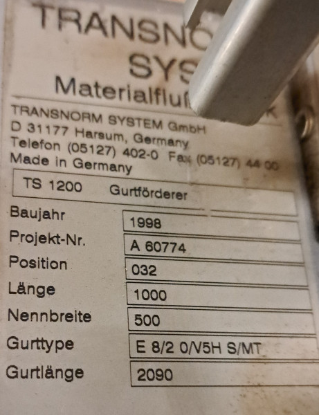 Transnorm Gurtförderer Gurtband Förderband 650-600-500