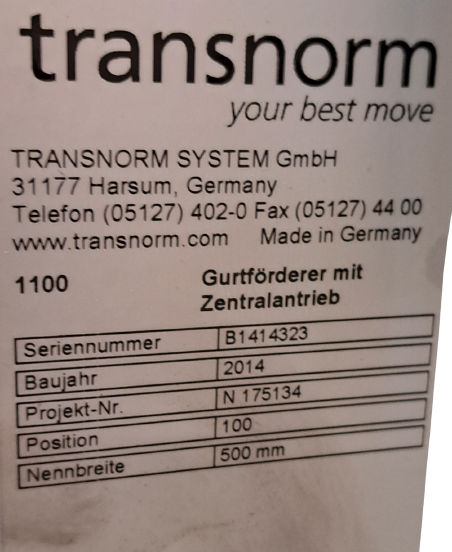 Transnorm Gurtförderer Gurtband Förderband GF 1000-600-500