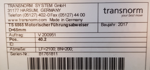 Transnorm Ausrichtförderer Schrägrollenbahn Schrägförderer 2355-980-640