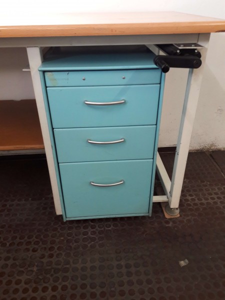 Arbeitstisch Packtisch Werkbank höhenverstellbar mit Holzplatte und Schubkastencontainer